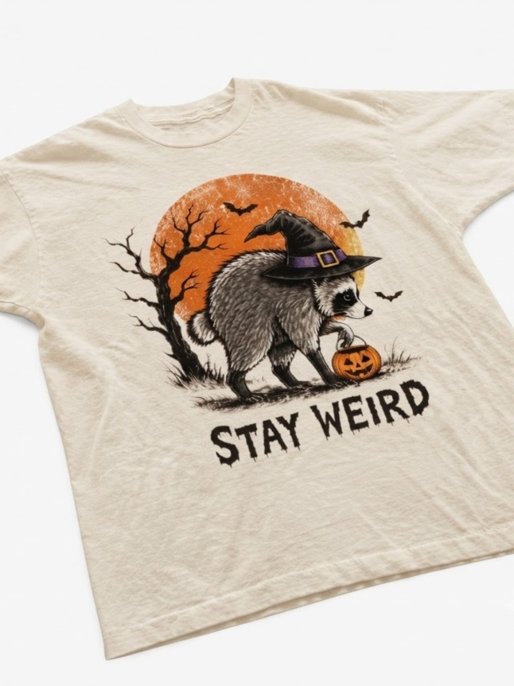 Off White Stay Weird Raccoon Halloween Tee - Picture 2 of 3